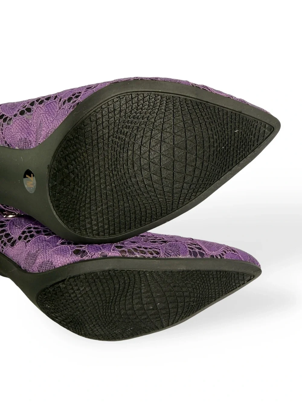 Purple Lace Pointed-Toe Ankle-Strap Heels